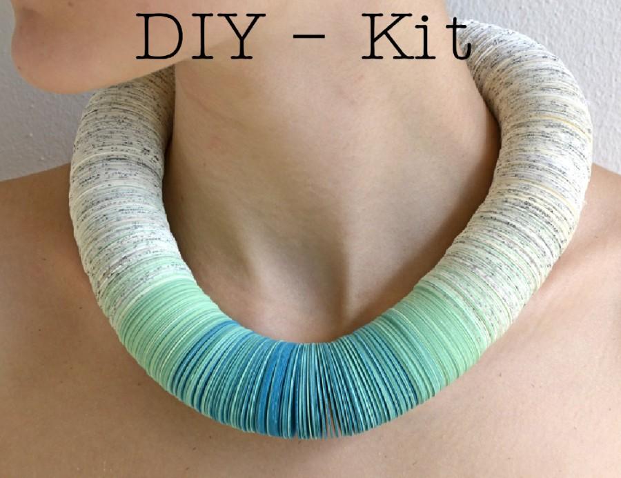 Wedding - DIY Jewelry Kit : Necklace made of book pages and papers turquoise