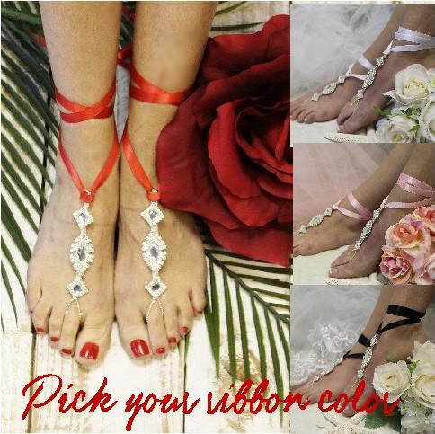 Hochzeit - ENCHANTED wedding barefoot sandals - pick your ribbon color