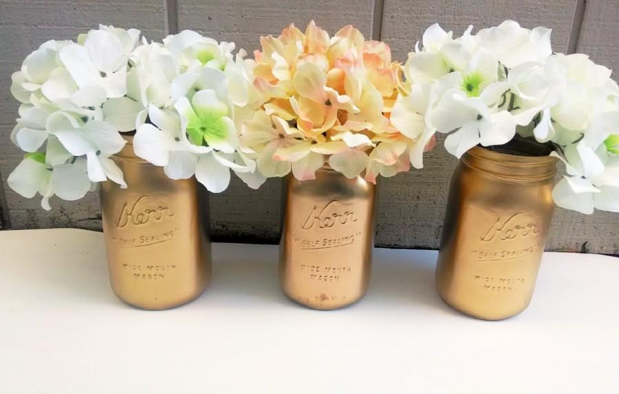 زفاف - Gold mason jar Rustic wedding decor Flower centerpiece