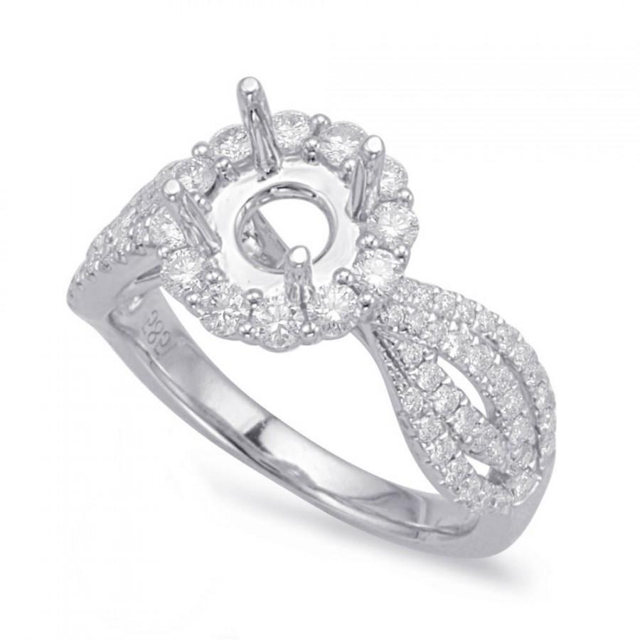 Wedding - Diamond 4-Row Shank & Halo Ring 14k White Gold, (6.5mm) 1.00 Carat Round Forever One Moissanite (optional), Moissanite Engagement Rings - $2415.00 USD