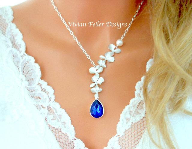 Hochzeit - Royal Blue Necklace Bridal COBALT  Wedding Jewelry ORCHID Necklace SAPPHIRE Blue Prom Pearl Bridal Jewelry Bridesmaid Gift Wedding Jewellery