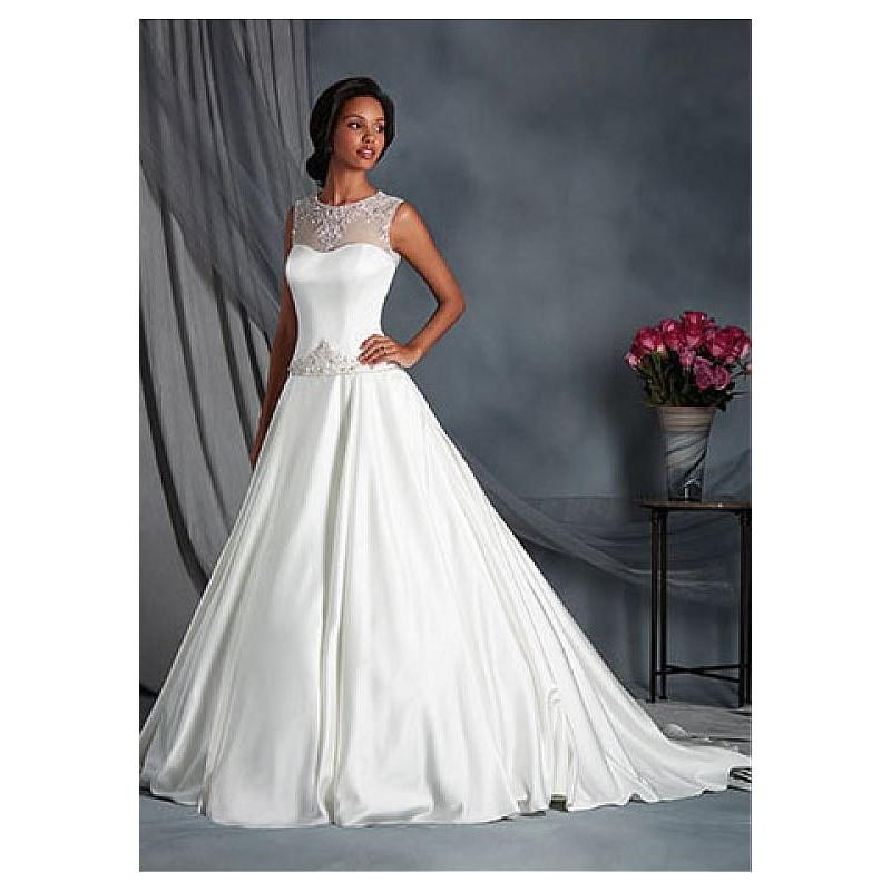 Mariage - Elegant Satin Jewel Neckline A-line Wedding Dresses with Beaded Embroidery - overpinks.com