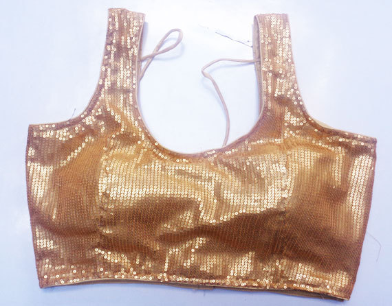 زفاف - Light Gold Designer Blouse - Flat Sequin Saree Blouse - With Custom Sizes