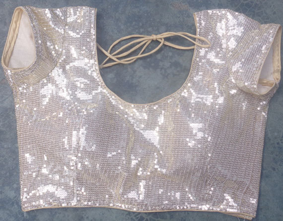 زفاف - Light Gold Designer Blouse - Sequin Saree Blouse - With Custom Sizes