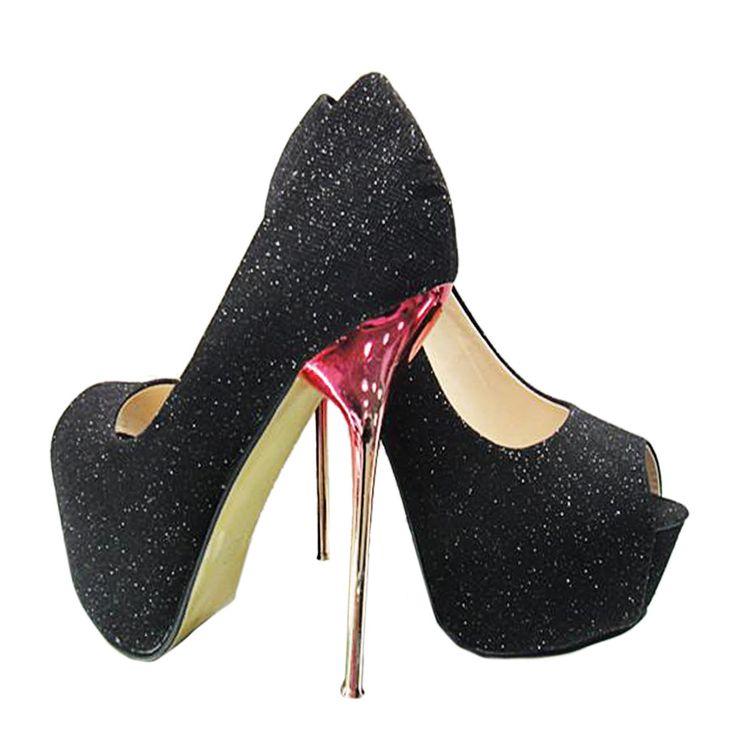 Hochzeit - Sexy Peep-toe Super High Thin Heel Wedding Shoes Black 35