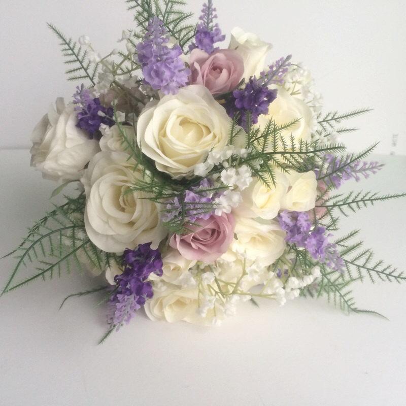 Mariage - silk bridal bouquet, wild meadow flowers, roses, lavender, rustic wedding