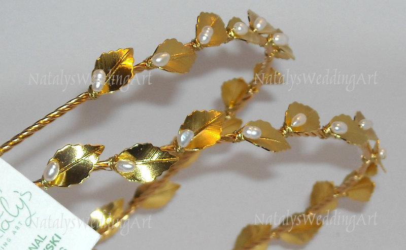 Wedding - Stefana Orthodox Wedding Crowns Ancient Greek Style Gold Plated Leaf Stephana Greek Crowns / Tiaras / Stephana