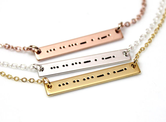 زفاف - Set of 3 Morse Code Sister, Custom Morse Code Necklace, Morse Code Jewelry, Sterling Silver Bar Necklace, BFF Necklace, Bridesmaid Gift