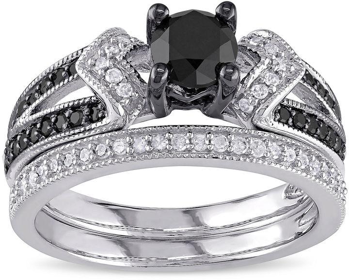 Mariage - MODERN BRIDE Midnight Black Diamond 1 1/8 CT. T.W. White and Color-Enhanced Black Diamond Sterling Silver Bridal Set