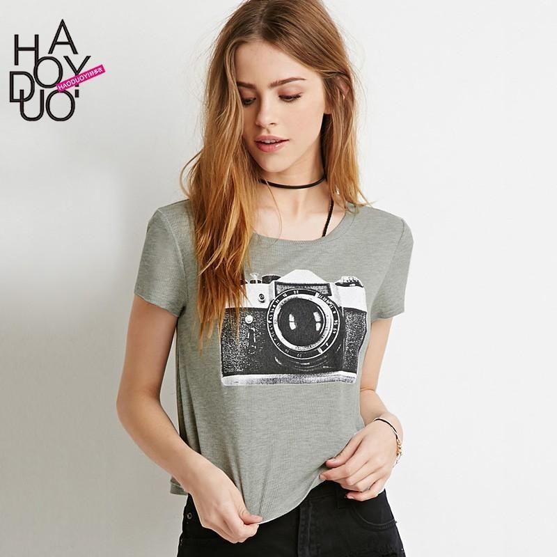 زفاف - Summer 2017 new vintage camera print fashion crew neck short sleeve loose women's t-shirt - Bonny YZOZO Boutique Store