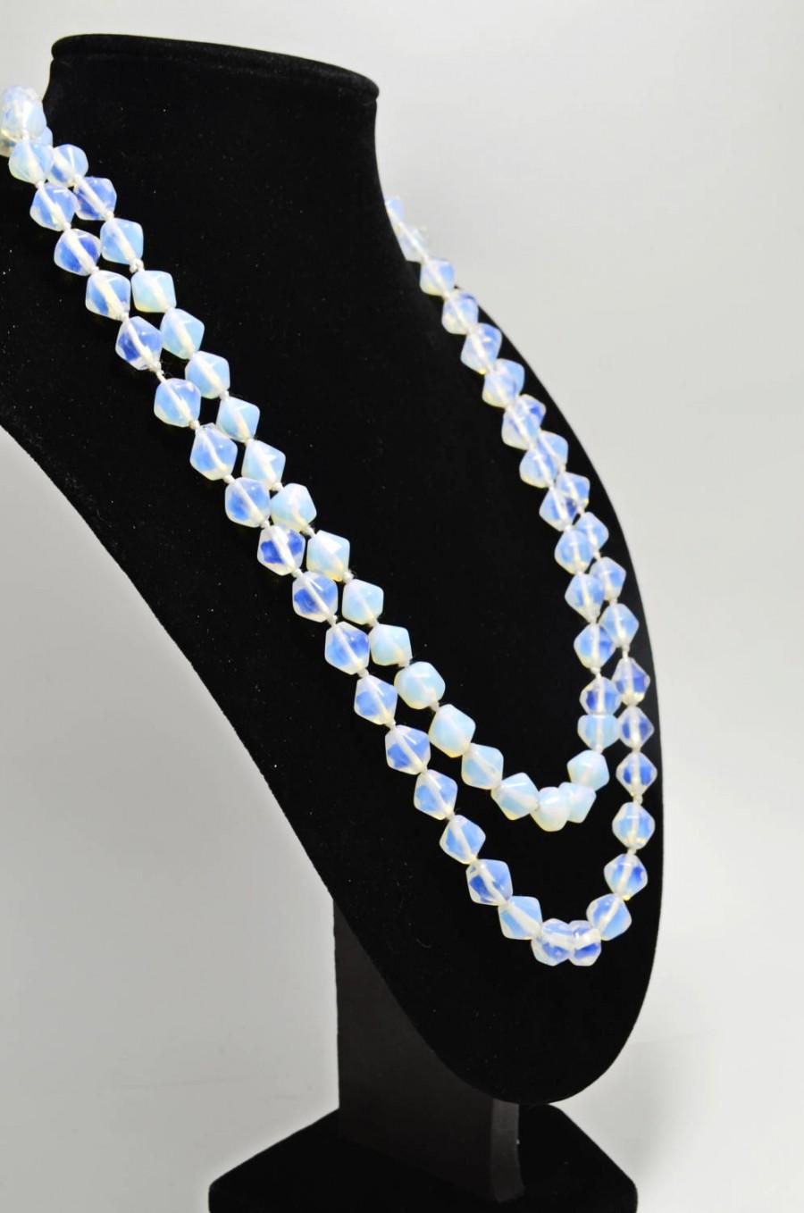 Свадьба - Rainbow Faceted Opaline Moonstone Jewelry Statement Art Deco Long Necklace, Modern Beaded Holiday Fashion Necklace, Anniversary Gift for Her