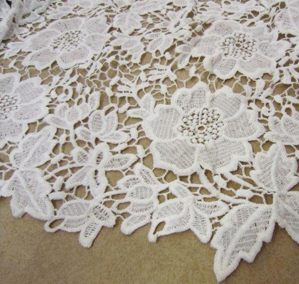 Mariage - Embroidery Lace Fabric, Guipure Lace Fabric, Hollowed Lace Fabric, 51 inches Wide for Wedding Dress, Veil, Costume, Craft Making, 1/2 Yard