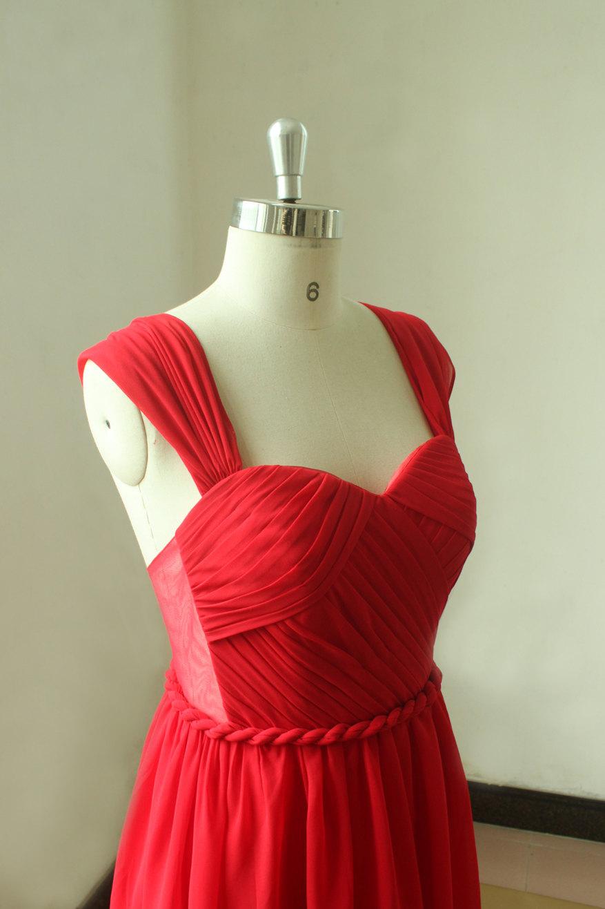 Mariage - Red open back Bridesmaid Dress,sex prom dress,Chiffon Knee Length Bridesmaid Gown