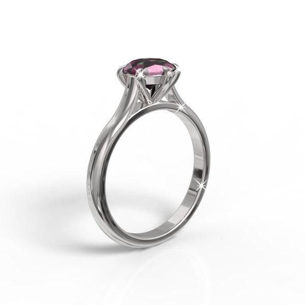 Mariage - 10k white gold engagement ring, 7mm round lab crated alexandrite ring, AKR-474-2