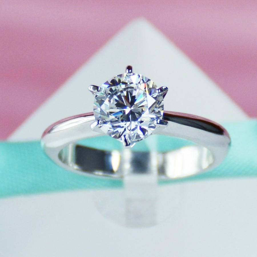 زفاف - 925 Sterling Silver 1CT Simulated Diamond Cubic Zirconia CZ Solitaire 6 Prong Womens Engagement Ring Promise Ring 925 Sterling Silver