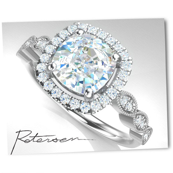 زفاف - Art Deco Engagement Ring - Art Deco Ring Vintage Inspired Ring - Promise Ring - Antique Style - Round Cut Ring - Milgrain - Sterling Silver