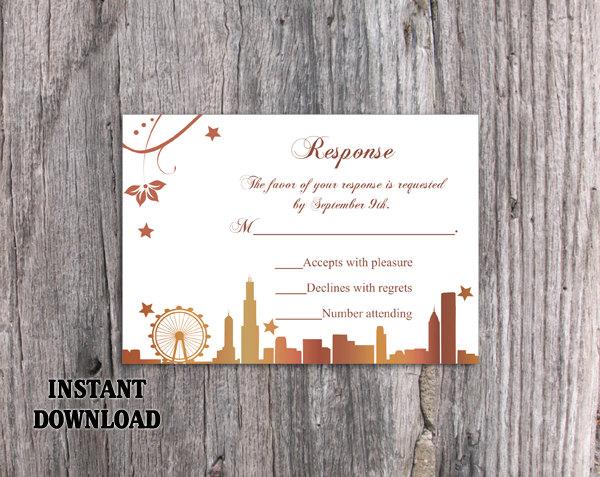 Hochzeit - DIY Wedding RSVP Template Editable Word File Download Rsvp Template Printable RSVP Card Chicago Skyline Rsvp Card Template Elegant Rsvp Card - $6.90 USD