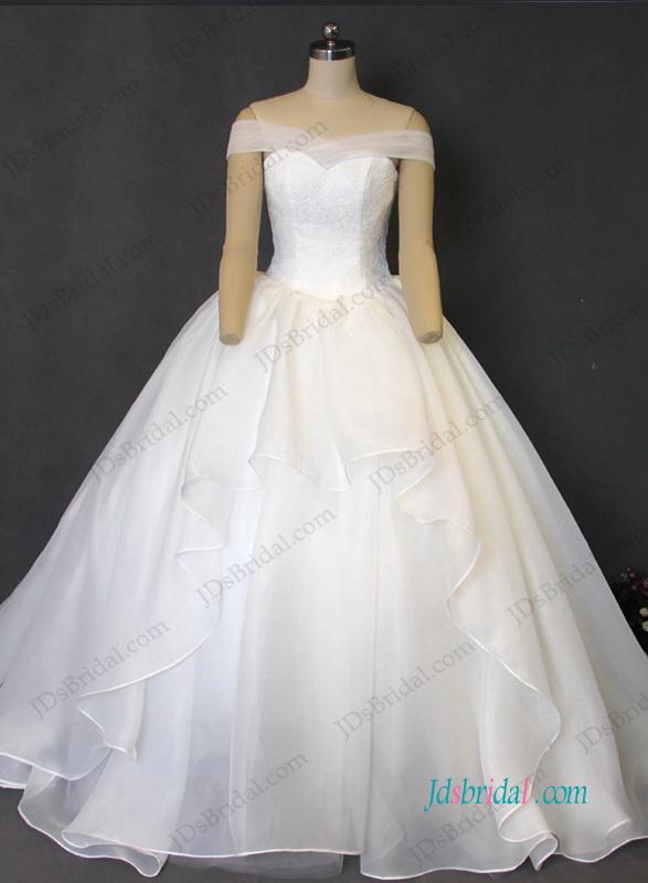 Hochzeit - H1211 Elegant organza ball gown wedding dress with off shoulder