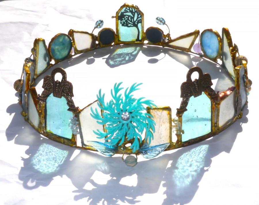 زفاف - Faerie Crown -Water and Sky - One of a Kind Stained Glass Heirloom Piece- Bridal Tiara - Boho Wedding -Boho hair Accessories -
