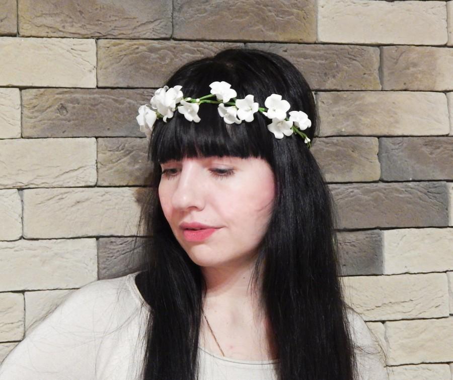 Wedding - White flower crown, Floral wreath, Campanula, White bridal crown, Bridesmaid, Flower headpiece, Summer crown, White hair piece, Floral crown - $24.00 USD