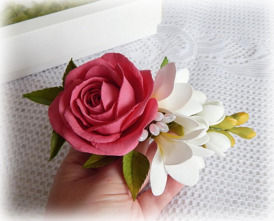 Hochzeit - Flower hair clip, Floral hair comb, Bridal barrette, Pink white hairclip, Wedding hair combs, Pink wedding, Pink white, Flower headpiece - $26.00 USD