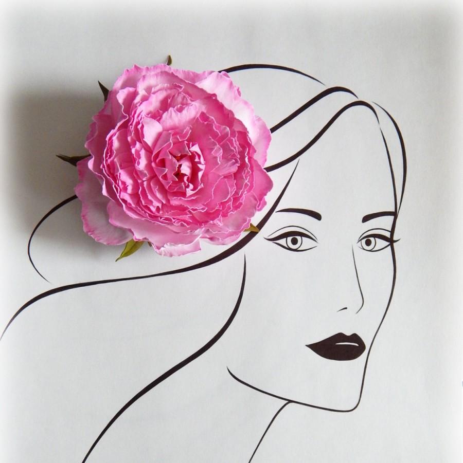 زفاف - Flower hair clip, Pink floral barrette, Big pink flowers, Bridal hair clips, Large peony, Real touch flowers, Photo prop, Hair fascinator - $25.00 USD