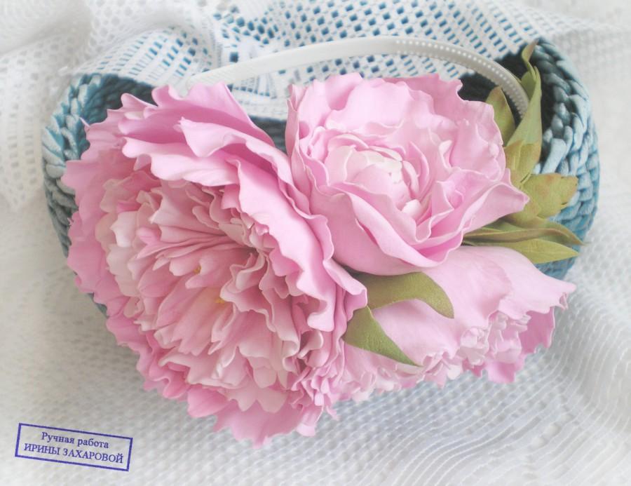 زفاف - Floral girl headband, Pink flower crown, Floral wreath, Peony wedding, Peony crown, Bridal hair flowers, Peonies flower crown, Hair circlet - $42.00 USD