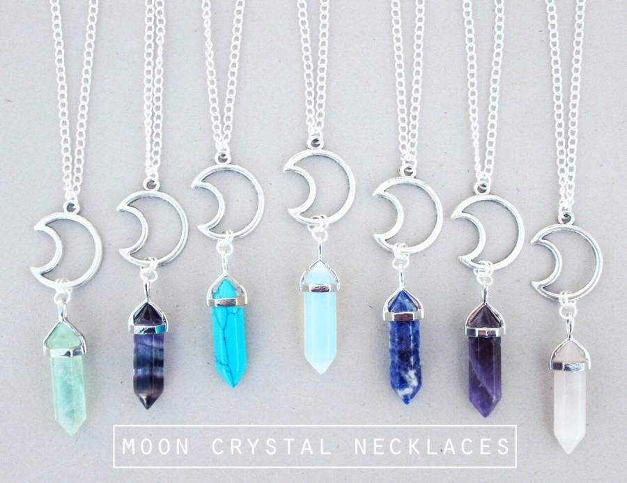 Wedding - Moon Crystal Necklace // Pastel Goth Gemstone Point Necklace // Opal Amethyst Fluorite Rose Quartz Turquoise Sodalite // Boho Grunge Jewelry