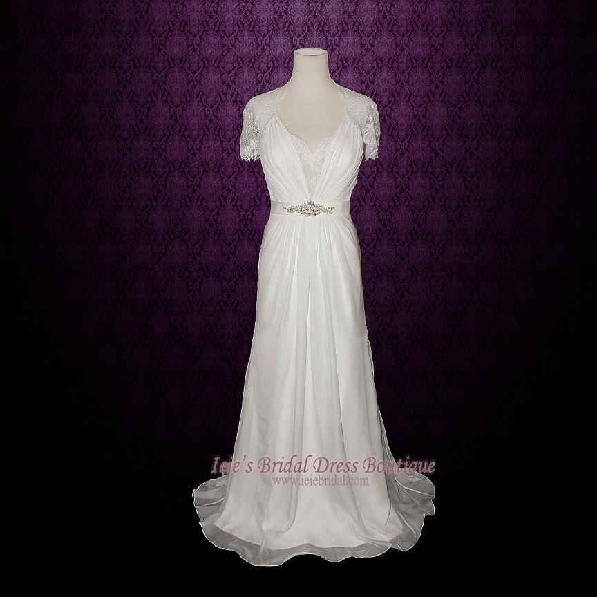 Mariage - Dantelle Wedding Dress Vintage Style Wedding Dress Lace Wedding Dress Chiffon Wedding Dress Silk Wedding Dress