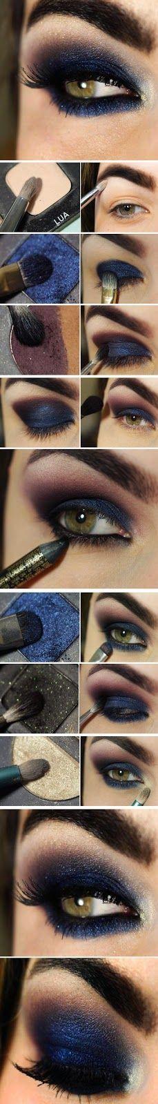 Wedding - DIY Navy Blue Eye Makeup Makeup Eye Shadow How To Diy Makeup Eye Makeup Eye Liner Makeup Tutorials Eye Makeup Tutorials