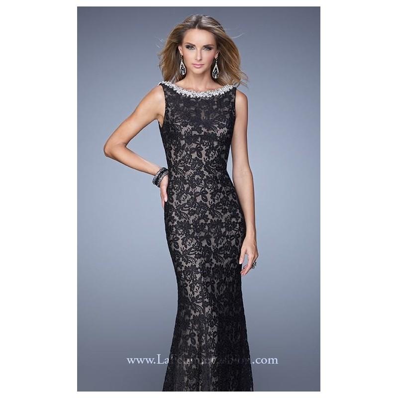 زفاف - Black Beaded Lace Gown by La Femme - Color Your Classy Wardrobe