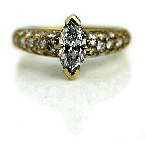 زفاف - Marquis Engagement Ring 1.26ctw GIA Marquis Cut Engagement Ring Vintage Marquis Diamond Ring 18K Yellow Gold Diamond Ring 1980's Size 6!