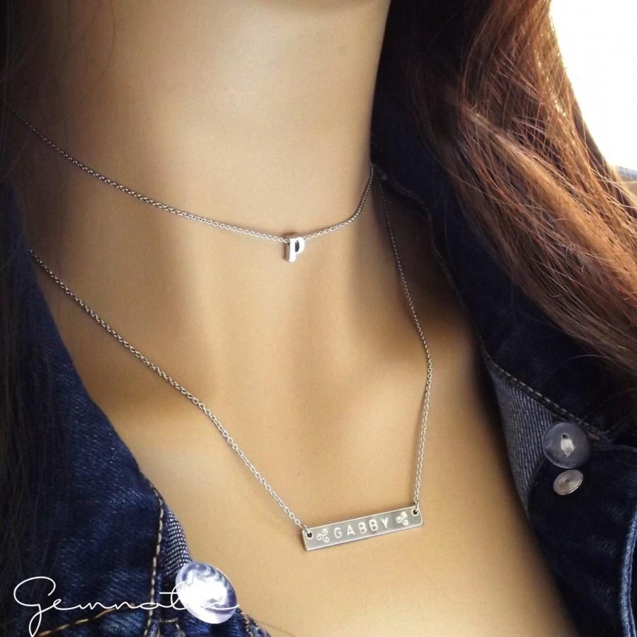 زفاف - Dainty initial choker necklace in silver rose gold or 16k gold plated- initial letter necklace- minimalist choker necklace- gifts for her