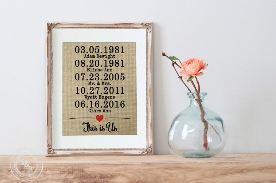 Свадьба - This Is Us Family Name Sign on Burlap Mothers Day Gift This Is Us TV Show Parents Anniversary Birthday Gift for Mom Mother of the Bride Gift