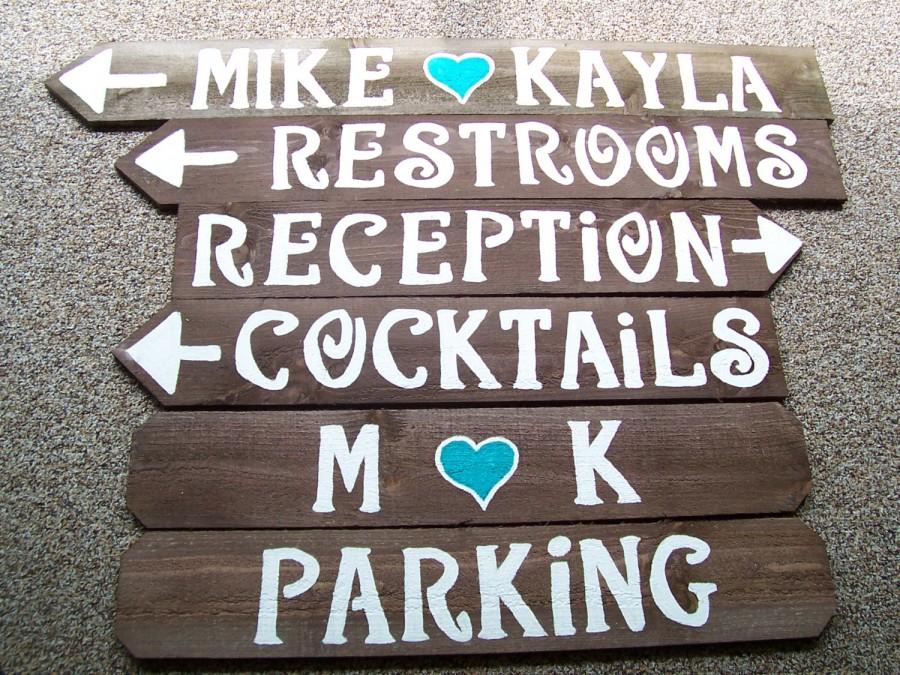 Wedding - Wedding signs w/stakes Reception decorations wooden directional signage engagement country baby bridal shower outdoor barn wood reclaimed