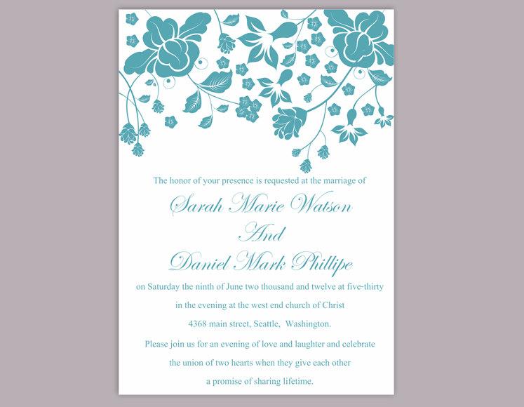Wedding - Wedding Invitation Template Download Printable Invitations Editable Floral Boho Wedding Invitation Teal Invitation Blue Invitations DIY - $6.90 USD