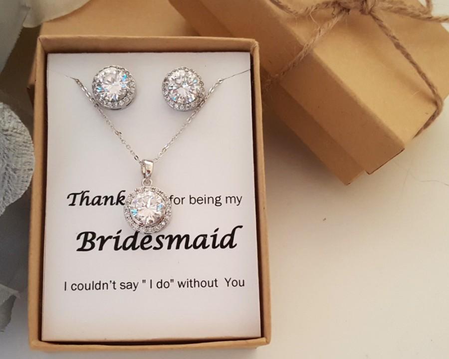 زفاف - Bridesmaid Jewelry Set ,Bridesmaid Gift,Maid of Honor Jewelry Gift Box, Halo Set