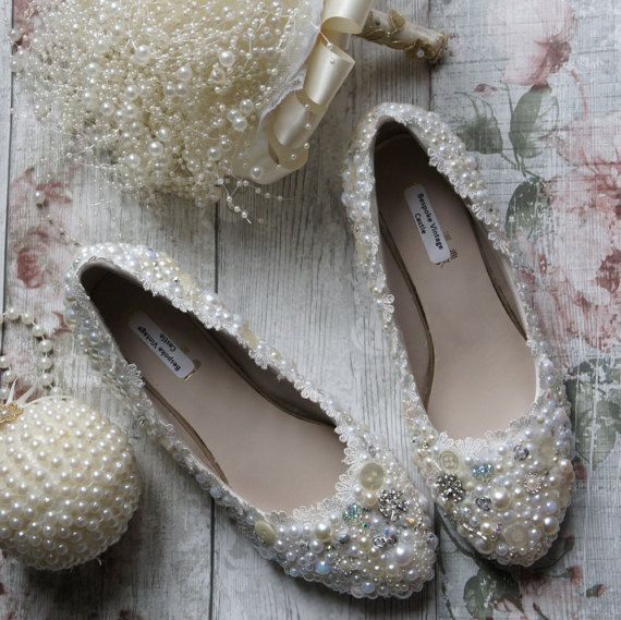 Wedding - Wedding Shoes, Pearl Shoes,bridal Shoes, The Bride,wedding, Bride Shoes, Ivory Shoes, Shabby Chic, Marie Antoinette