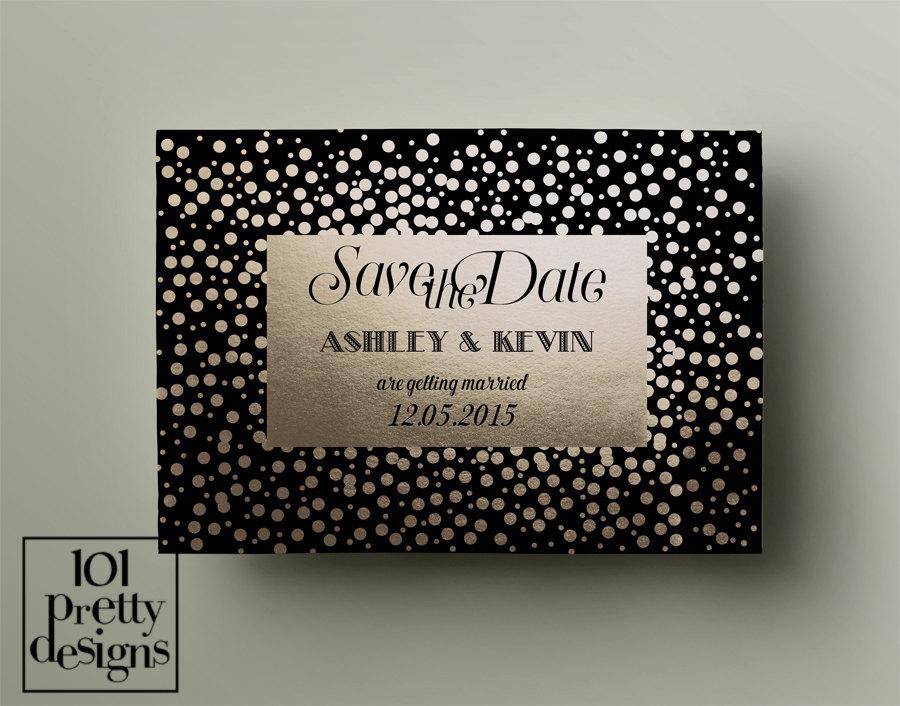 Wedding - Gold foil save the date template, printable save the date design, art deco save the date template, digital design, golden save the date card