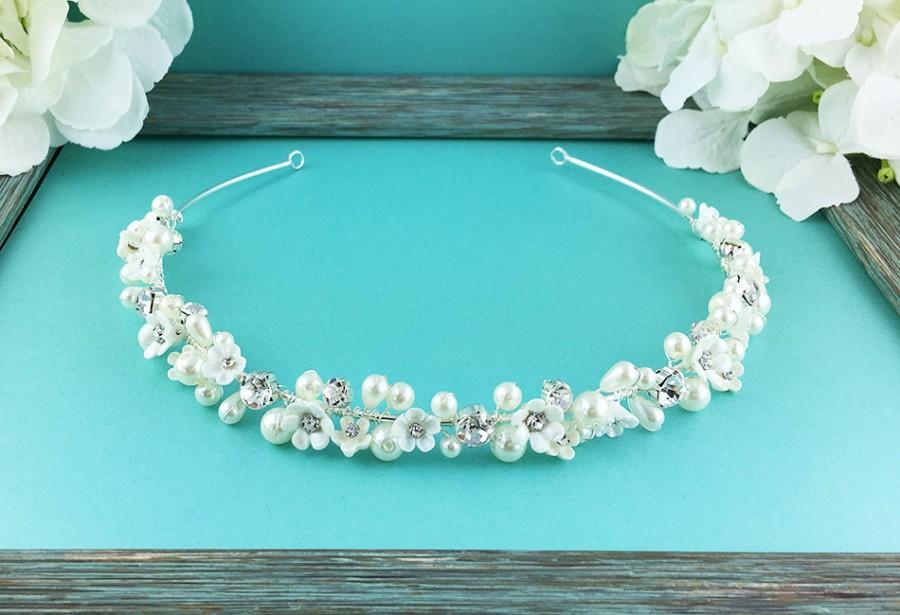 Hochzeit - Rhinestone Crystal Ivory Pearl Headband, wedding headband, wedding headpiece, rhinestone tiara, crystal bridal accessories 270847754