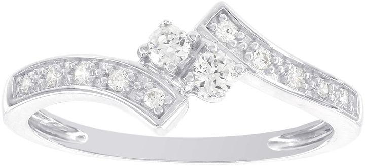 زفاف - MODERN BRIDE 1/6 CT. T.W. Diamond Two-Stone 14K White Gold Promise Ring 2