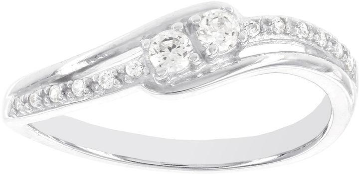 زفاف - MODERN BRIDE 1/5 CT. T.W. Diamond Two-Stone 14K White Gold Promise Ring