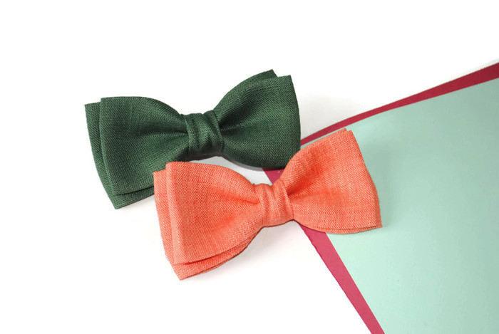 زفاف - coral wedding emerald green wedding linen bow ties linen ties linen pocket squares ring bearer bow tie groom green necktie Set of 2 sdedshfg - $8.63 USD