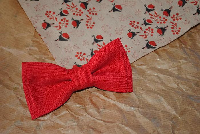 Mariage - Red bow tie Red wedding Linen bow tie for wedding Father-in-law bow tie Baby boys photo prop bowtie Men's bow tie Gift for him from her Ties - $9.75 USD