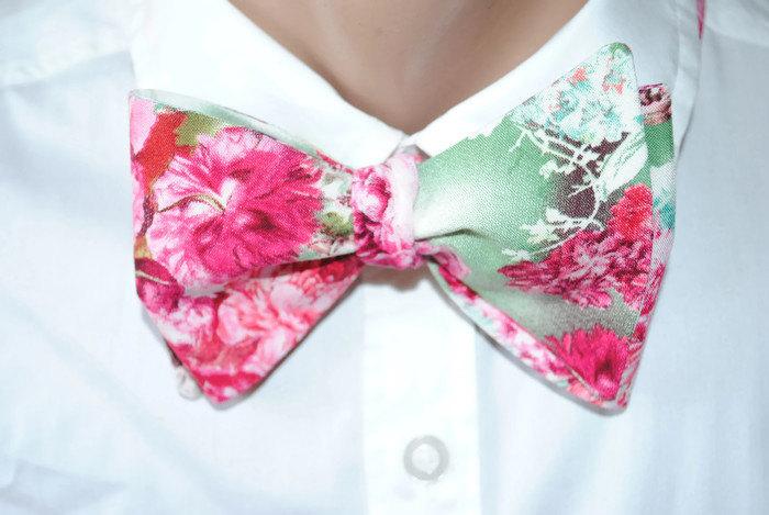 Mariage - fuchsia mint green bow tie long distance boyfriend gift floral self tie bowtie freestyle gift for man ties pink green wedding necktie bgryue - $27.00 USD