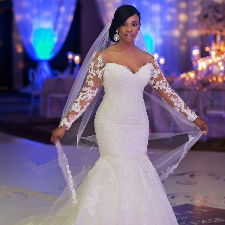 Mariage - Long Sleeves Mermaid Lace Wedding Dress At Bling Brides Bouquet Online Bridal Store