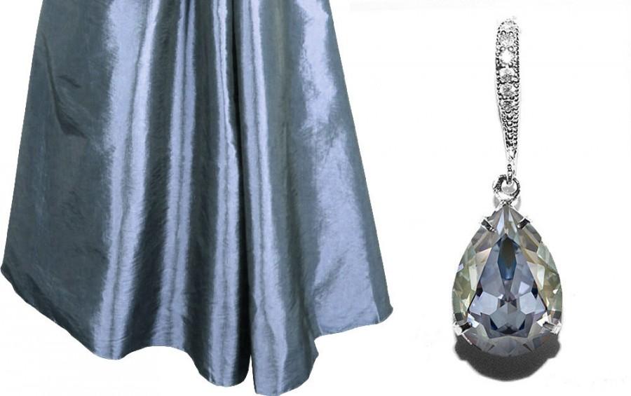 زفاف - Blue Shade Crystal Earrings Swarovski Rhinestones Blue Earrings Silver Dusty Blue Bridesmaids Earrings Teardrop Earrings Wedding Jewelry - $25.00 USD