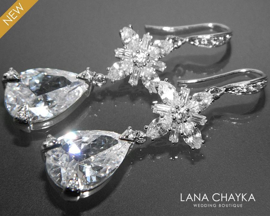 Mariage - Cubic Zirconia Earrings Chandelier Crystal Bridal Earrings CZ Dangle Earrings CZ Bridal Jewelry Vintage Style Earrings Prom CZ Earrings - $37.50 USD
