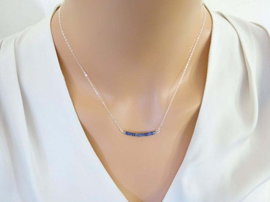 زفاف - Natural Sapphire Necklace, September Birthstone necklace, Beaded gemstone necklace,Sapphire  jewelry, genuine Sapphire pendant