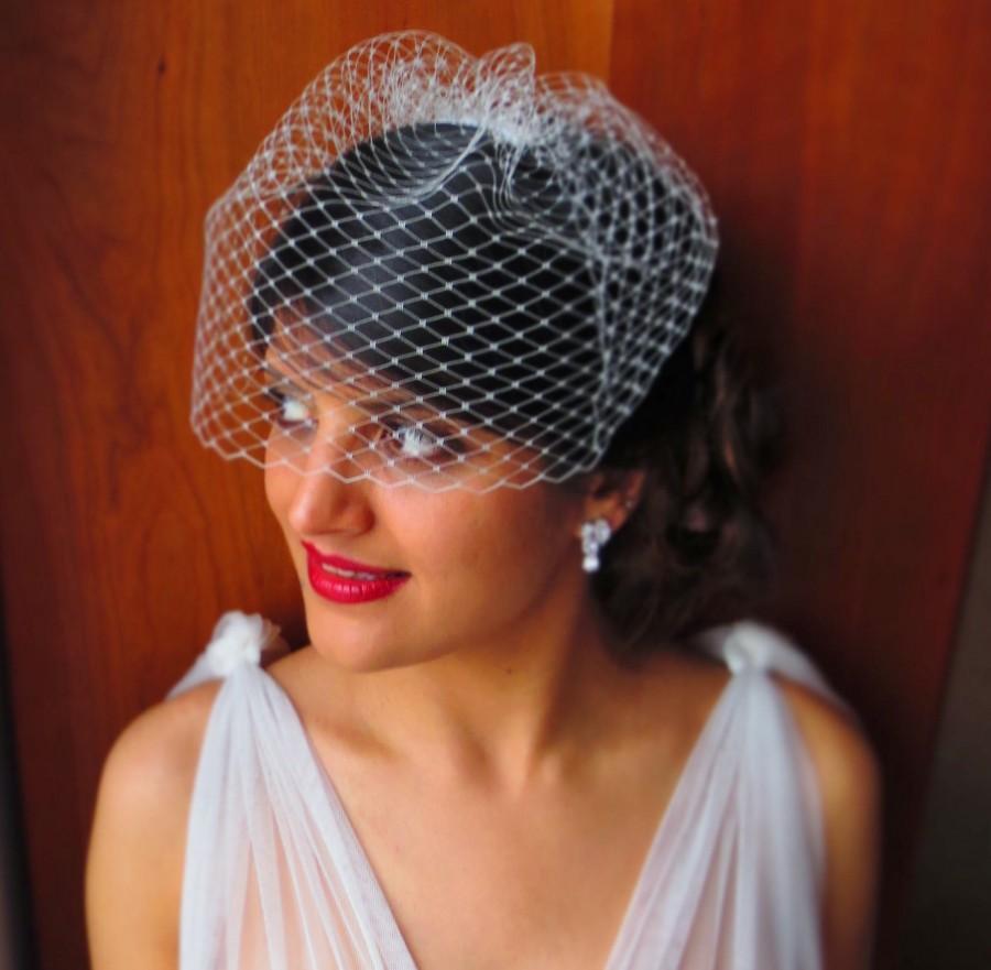 زفاف - Simple Wedding Birdcage Veil - Russian netting, Blusher Veil , Bridal Headpiece White Ivory